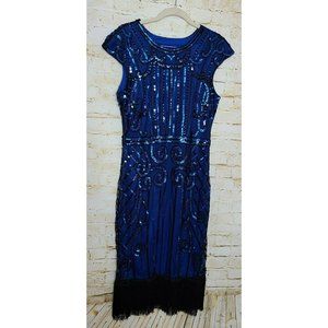 1920s Flapper Gatsby Fringe Dress Blue Sequin
